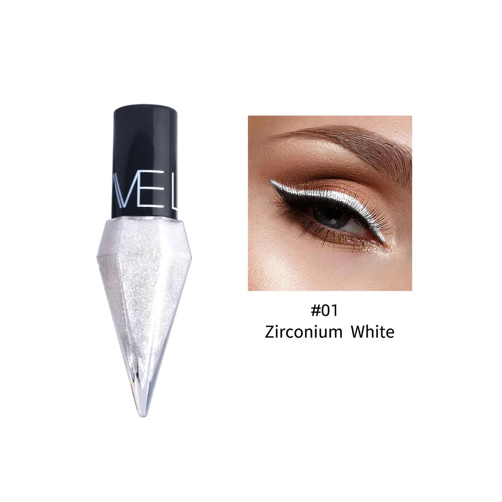 Close-up of dramatic winged eye makeup using #01 Zirconium White eyeliner with ger m-tip applicator