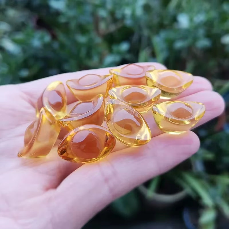 50Pcs 15Mm Chinese Style Figurine Mini Crystal Gold Ingots Paperweight Feng Shui Crafts Lucky Home Decoration Ornaments