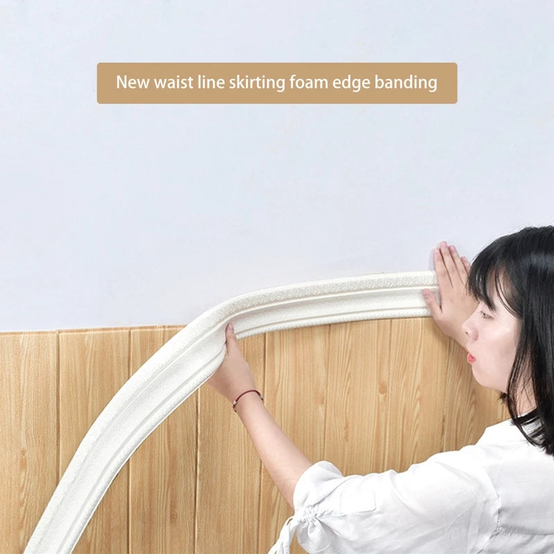 Adhesive Foam Molding Trim 3D Embossing 2.3M Multifuncself Adhesive Wall Trim Line Skirting Border Decor Sticker Wallstick Decor