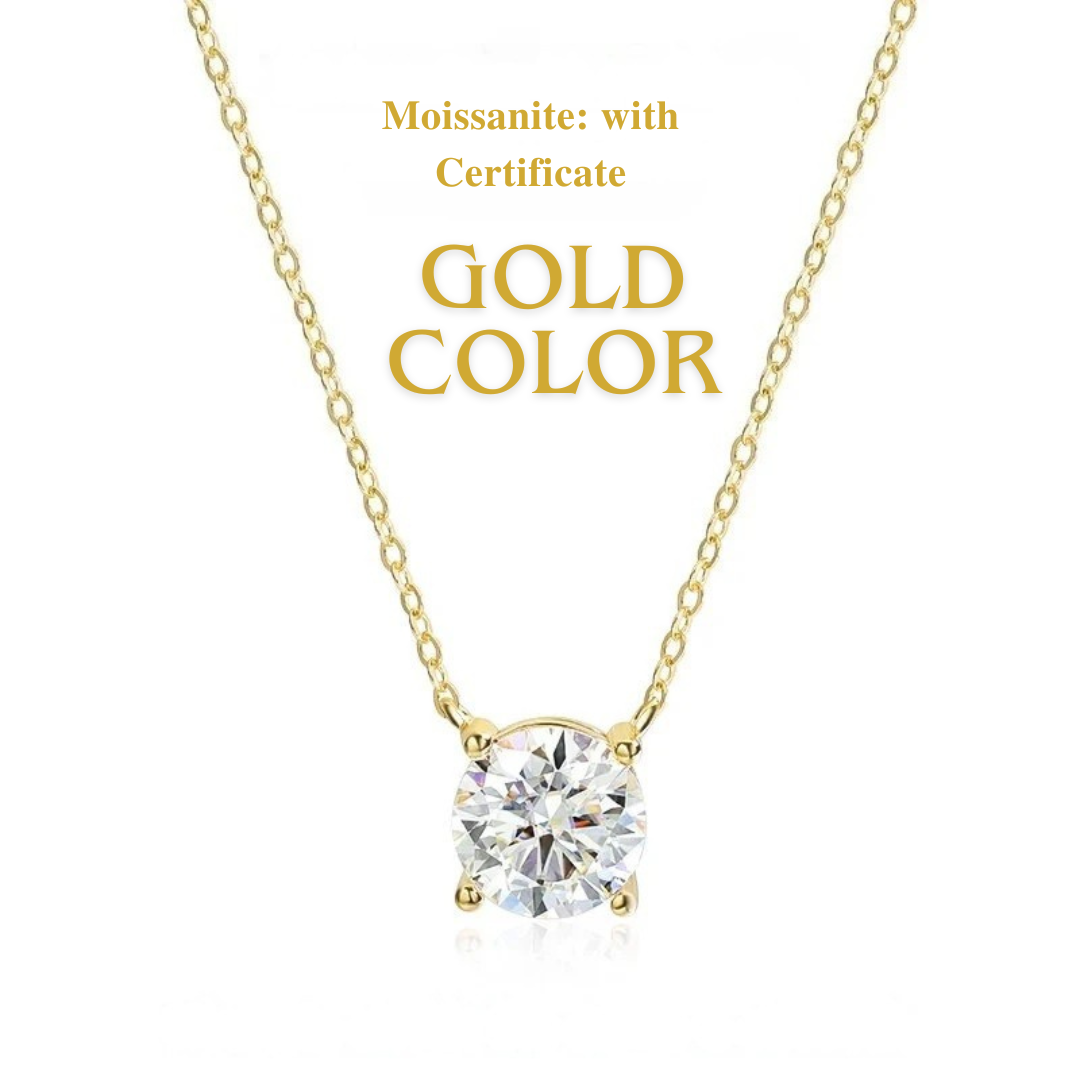 Classic Four Claws Moissanite Necklace - Certified, D-Color, VVS1, Sterling Silver 925 Chain
