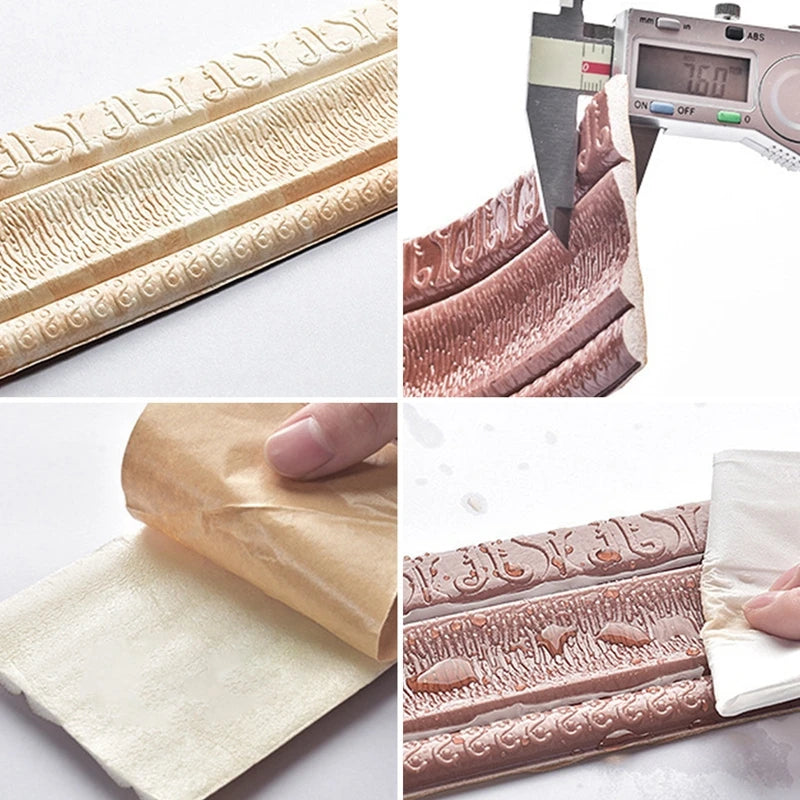 Adhesive Foam Molding Trim 3D Embossing 2.3M Multifuncself Adhesive Wall Trim Line Skirting Border Decor Sticker Wallstick Decor