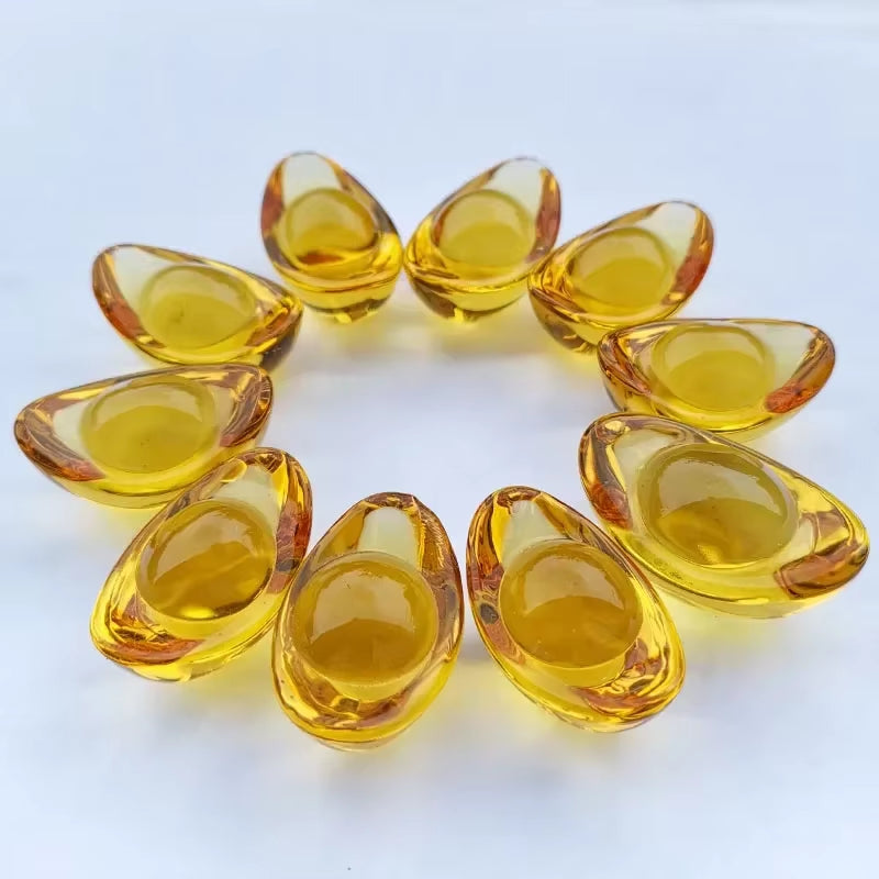 50Pcs 15Mm Chinese Style Figurine Mini Crystal Gold Ingots Paperweight Feng Shui Crafts Lucky Home Decoration Ornaments