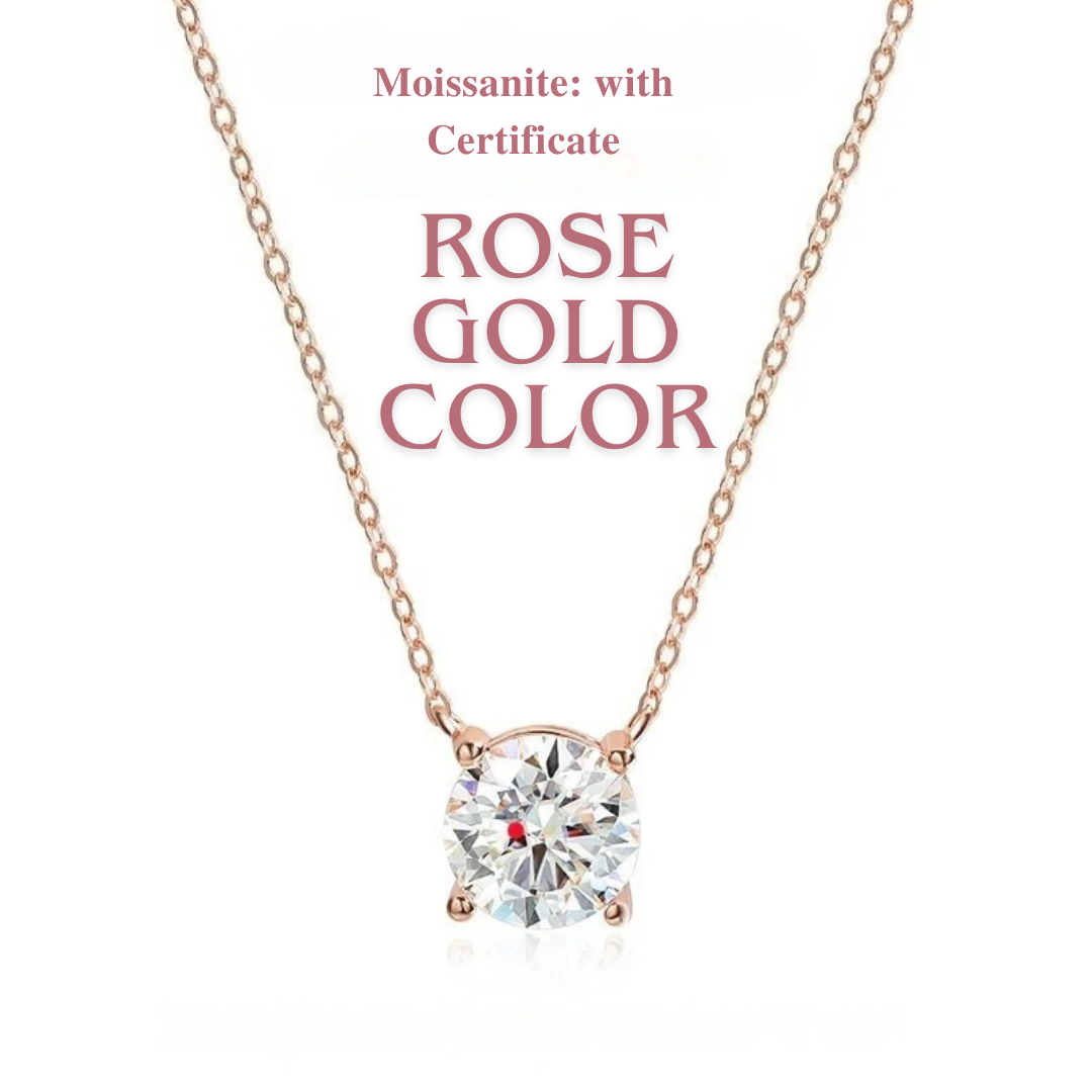 Classic Four Claws Moissanite Necklace - Certified, D-Color, VVS1, Sterling Silver 925 Chain