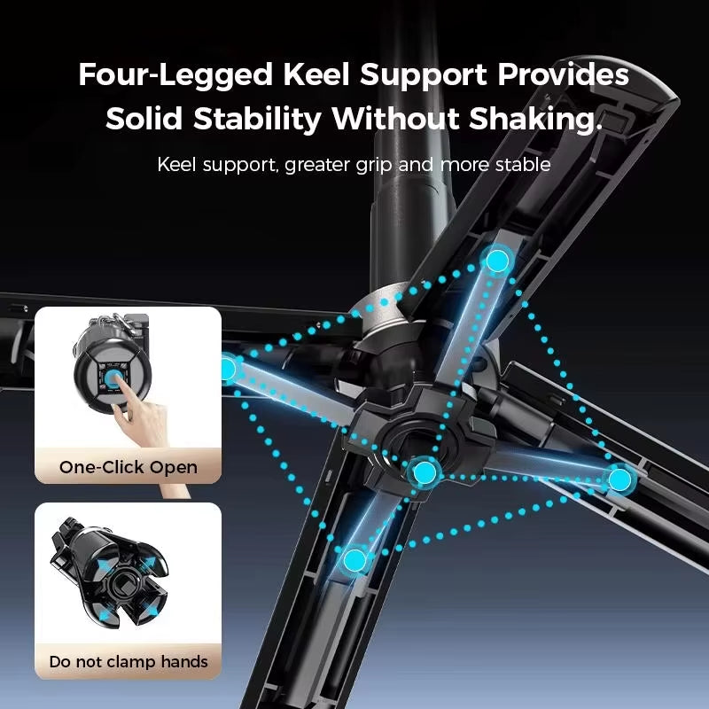 Four-legged keel support system with one-click open mechanism—provides solid stability and safe operation for magnetic tripod or phone holder