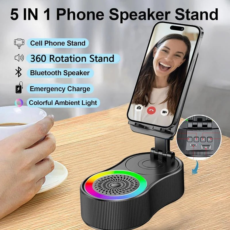 New Cell Phone Holder Stand with LDE Light Bluetooth Speaker Adjustable Tablet Bracket Support Portable Wireless Loudspeaker