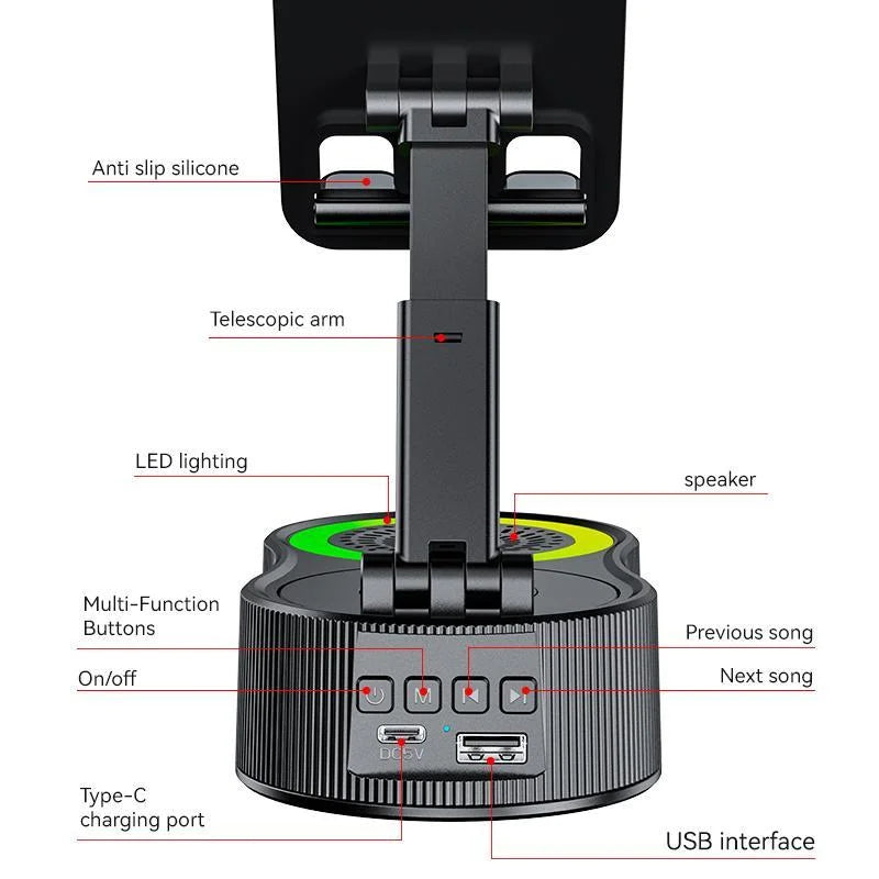 New Cell Phone Holder Stand with LDE Light Bluetooth Speaker Adjustable Tablet Bracket Support Portable Wireless Loudspeaker