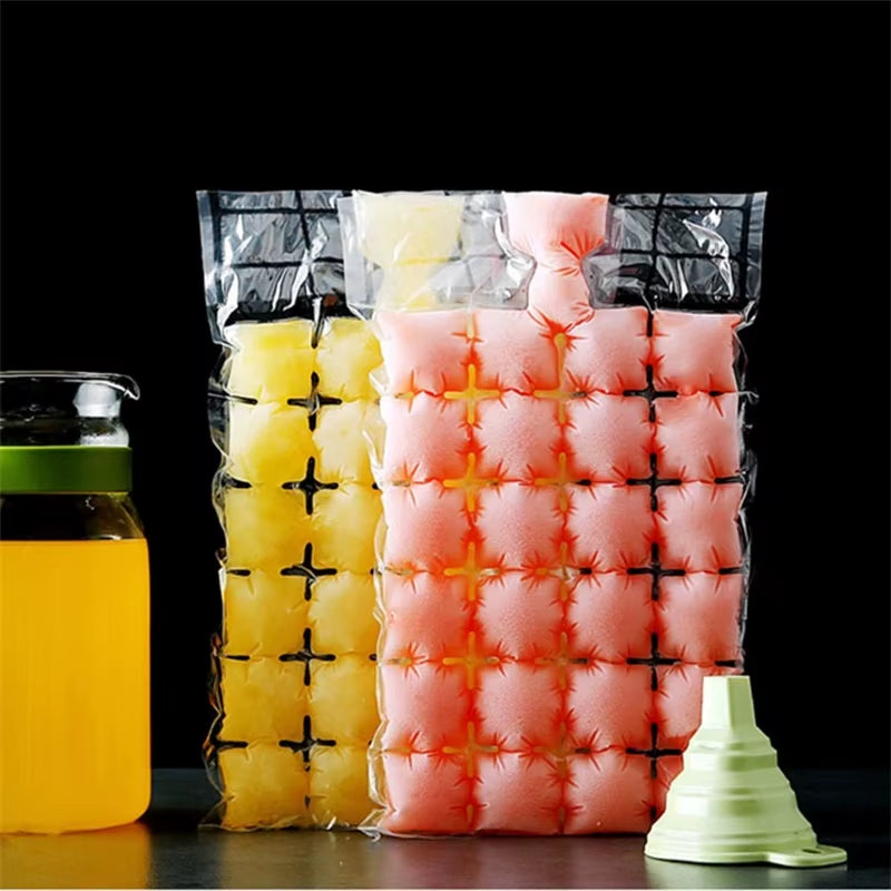 10-100Pcs Ice Tray Mold Bags Disposable Lattice Ice-Making Bags with Funnel Bar Self-Sealing Ice Tray Bag Edible Frozen Ice