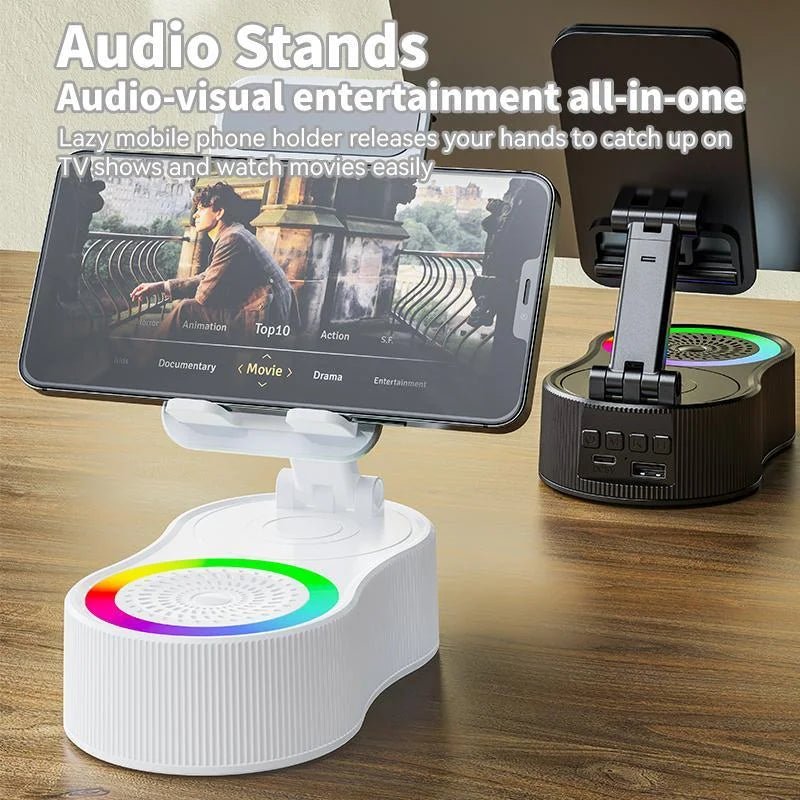 New Cell Phone Holder Stand with LDE Light Bluetooth Speaker Adjustable Tablet Bracket Support Portable Wireless Loudspeaker