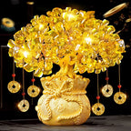 Lucky Tree Wealth Yellow Crystal Natural Money Ornaments Bonsai Style Luck Feng Shui Craft Citrine Tree for Bringing Wealth True