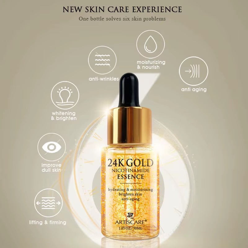 24K Gold Niacinamide Face Essence 30Ml Moisturizing Hyaluronic Acid Serum Dry Skin Care