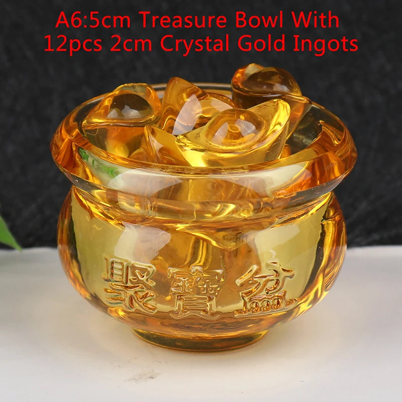 Crystal Cornucopia Chinese Crystal Gold Ingot Glass Yellow Fortune Cornucopia Treasure Bowl Feng Shui Statue Crafts Decoration