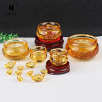 Crystal Cornucopia Chinese Crystal Gold Ingot Glass Yellow Fortune Cornucopia Treasure Bowl Feng Shui Statue Crafts Decoration