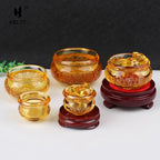 Crystal Cornucopia Chinese Crystal Gold Ingot Glass Yellow Fortune Cornucopia Treasure Bowl Feng Shui Statue Crafts Decoration