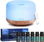 ASAKUKI essential oil diffuser with remote control and Well-being Set—includes Sweet Dreams, Happy, Immunity, Calm Mind, Relax, and Air Freshener blends for home wellness and aromatherapy