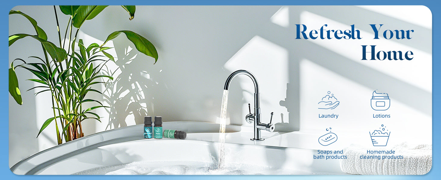 ASAKUKI Refresh Your Home scene with bath products, sunlight, and plant shadows—ideal for soaps, lotions, laundry, and DIY cleaning blends