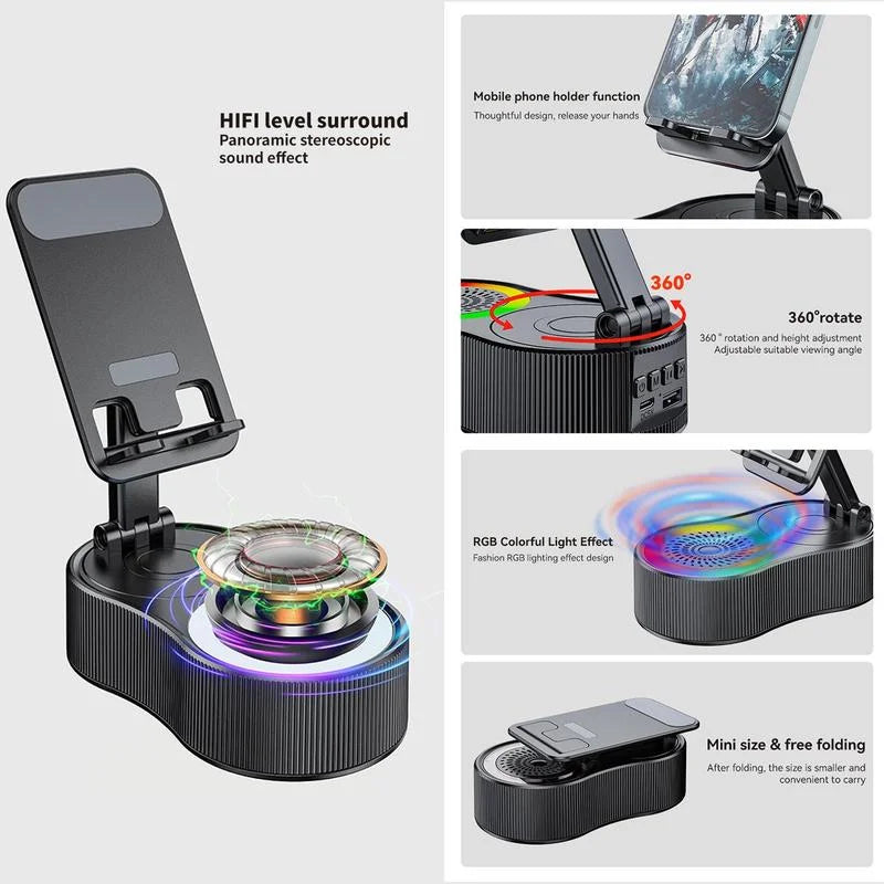 New Cell Phone Holder Stand with LDE Light Bluetooth Speaker Adjustable Tablet Bracket Support Portable Wireless Loudspeaker