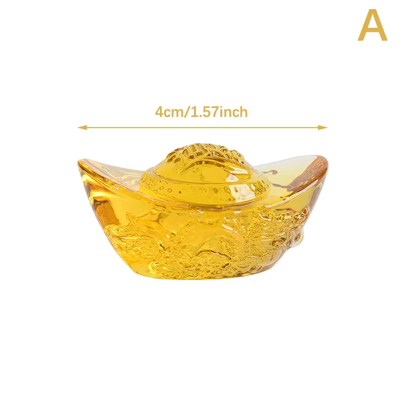 Chinese Style Citrine Ingot Gold Crystal Glass Colored Glaze Wealth Money Feng Shui Craft Figurines Home Decor