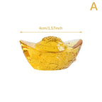 Chinese Style Citrine Ingot Gold Crystal Glass Colored Glaze Wealth Money Feng Shui Craft Figurines Home Decor