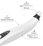 Electric blackhead remover vacuum with soft, normal, and strong suction modes for different skin types and blackhead severity.
