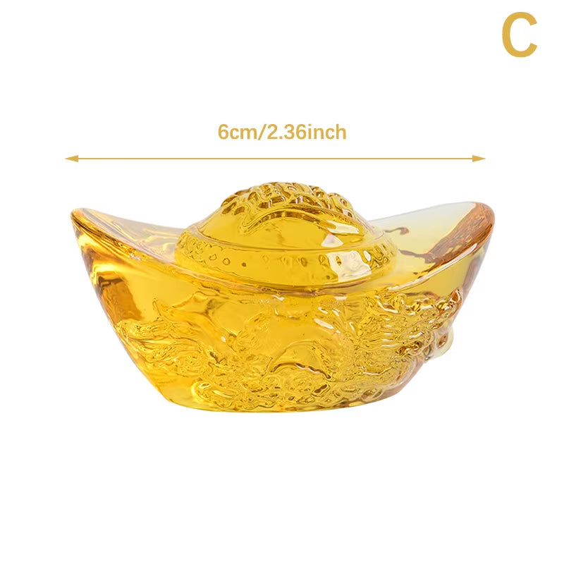 Chinese Style Citrine Ingot Gold Crystal Glass Colored Glaze Wealth Money Feng Shui Craft Figurines Home Decor