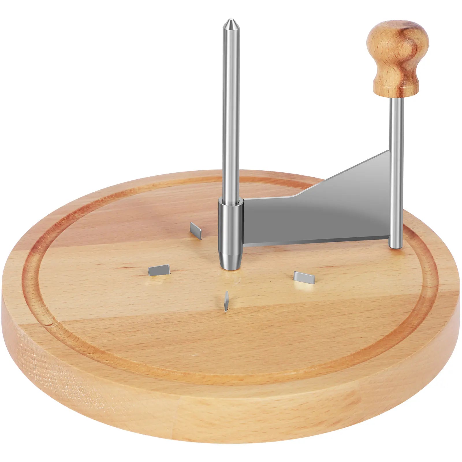 Stainless steel cheese curler cutter with beechwood base for shaving cheese and chocolate
