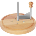 Stainless steel cheese curler cutter with beechwood base for shaving cheese and chocolate