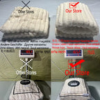 Side-by-side comparison of comforters—our store’s version is visibly thicker and weighs 16.52 lb vs 10.5 lb from other stores, highlighting superior fluffiness and quality