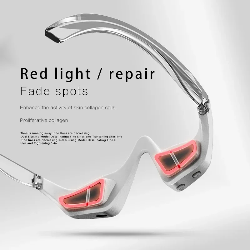Red light therapy EMS eye massager glasses designed to fade dark spots, reduce fine lines, and enhance collagen production for smoother skin