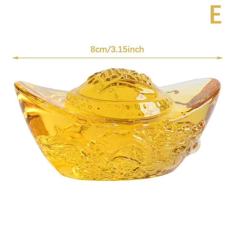Chinese Style Citrine Ingot Gold Crystal Glass Colored Glaze Wealth Money Feng Shui Craft Figurines Home Decor