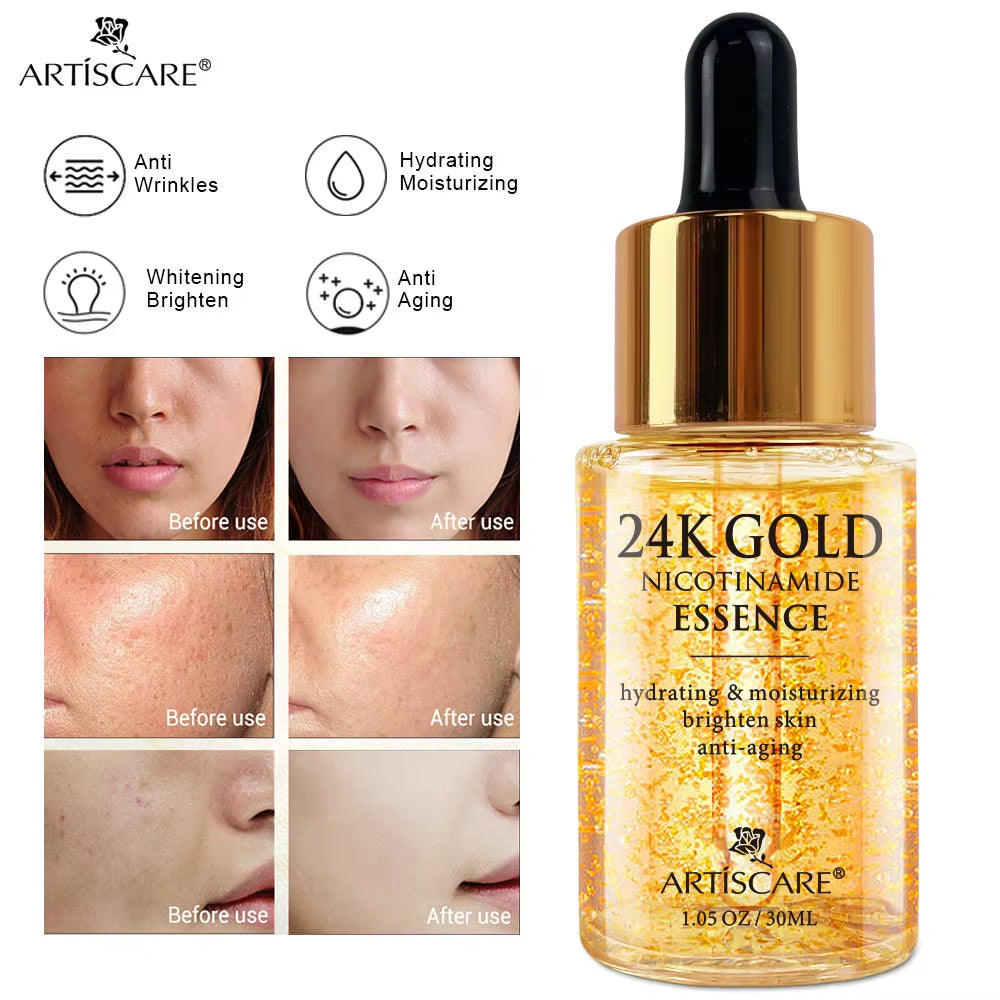 24K Gold Niacinamide Face Essence 30Ml Moisturizing Hyaluronic Acid Serum Dry Skin Care