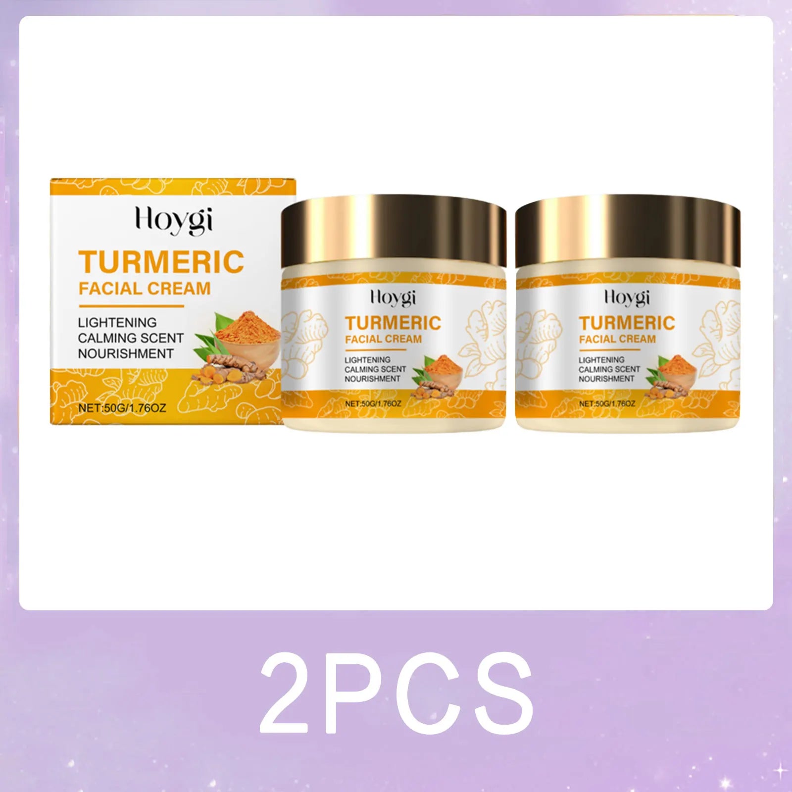 Hoygi Turmeric Facial Cream 50g x 2pcs—lightening, calming scent, and nourishing skincare with turmeric root packaging