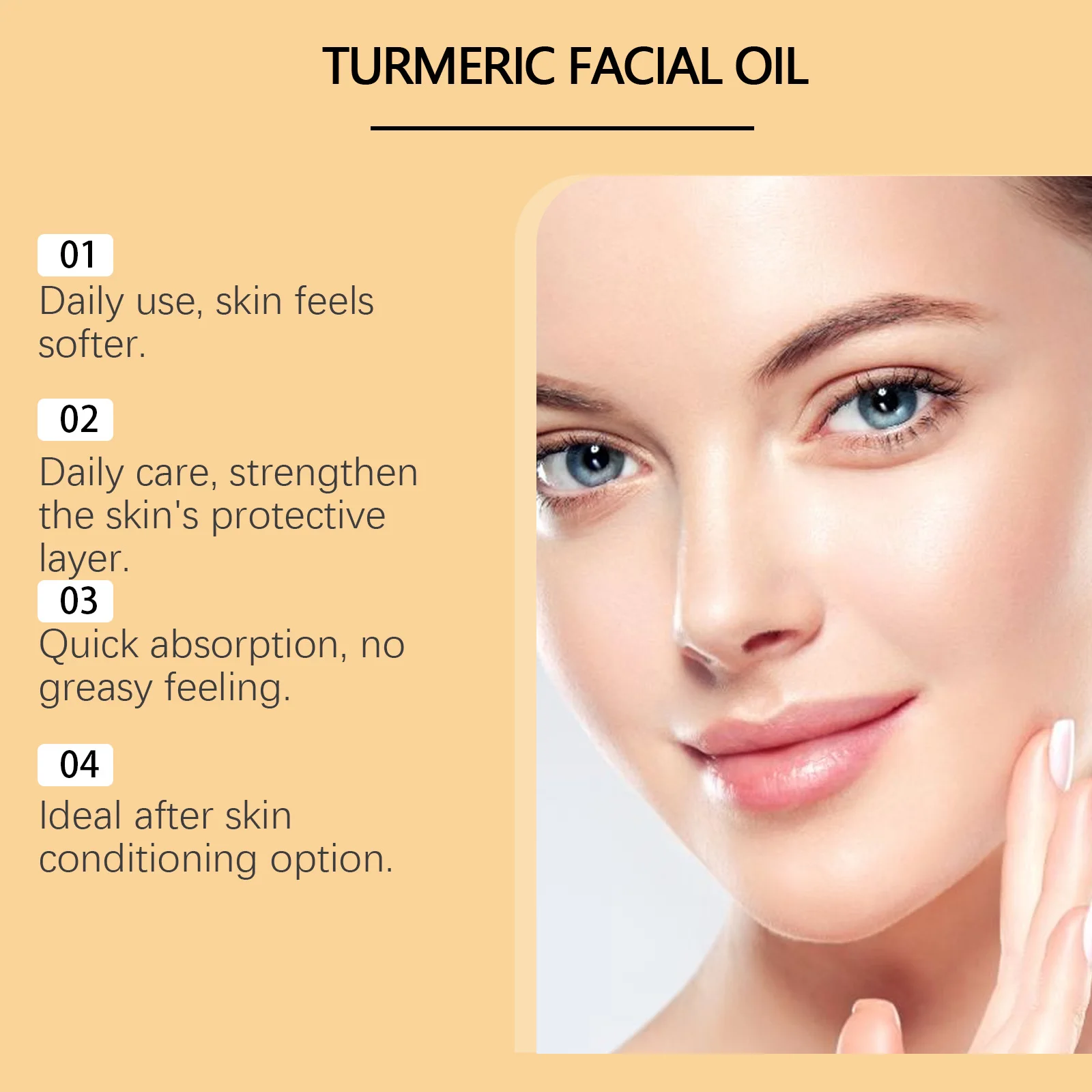 Hoygi Turmeric Facial Oil—daily use for softer skin, quick absorption, non-greasy feel, and protective skin conditioning