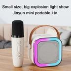 Jinyun mini portable karaoke speaker with wireless microphone and LED light show—compact design with full color rotation and gradient effects for home entertainment