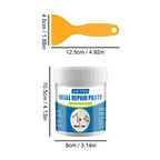 JUE-FISH wall repair kit with orange scraper and labeled container—includes size reference for scraper (12.5x4.8cm) and paste container (10.5x8cm) for easy planning
