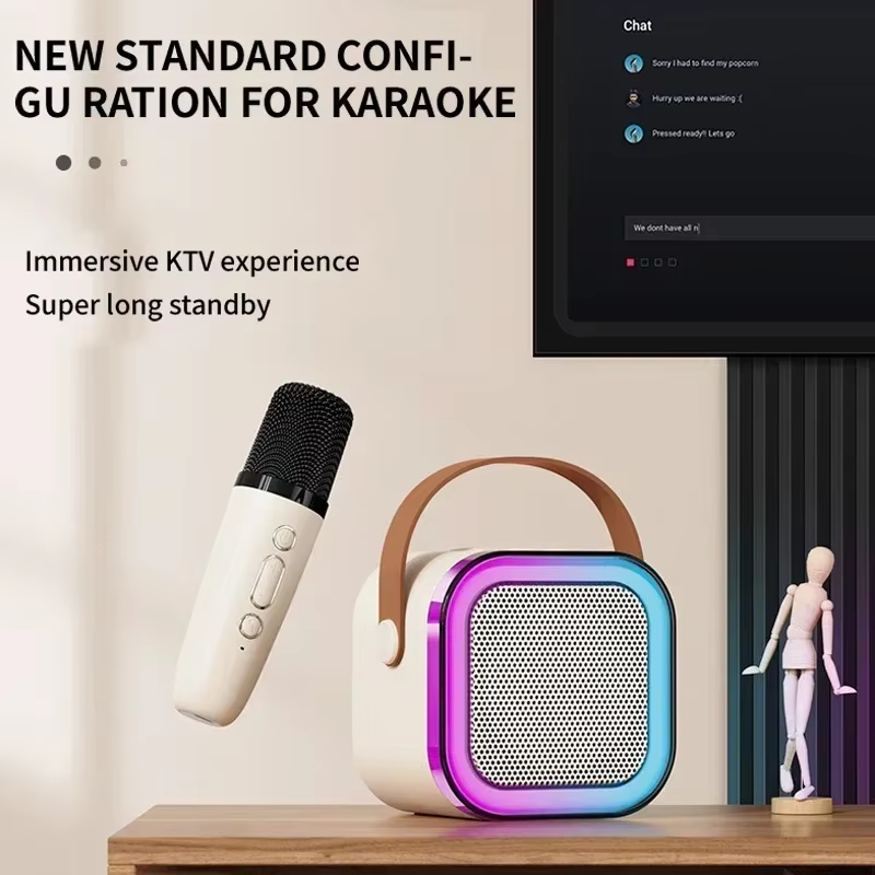 Wireless karaoke microphone and LED Bluetooth speaker with long standby—ideal for immersive KTV experience, parties, and presentations