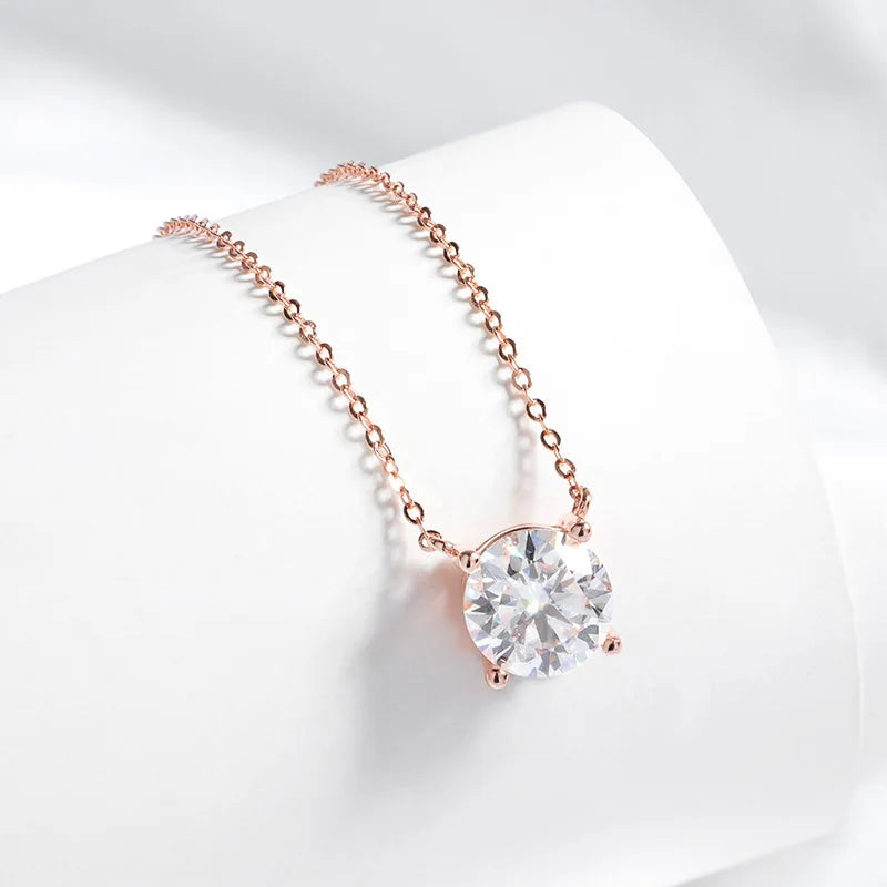 Smyoue rose gold moissanite necklace with round-cut D color pendant in 925 sterling silver—elegant gift-ready jewelry for women